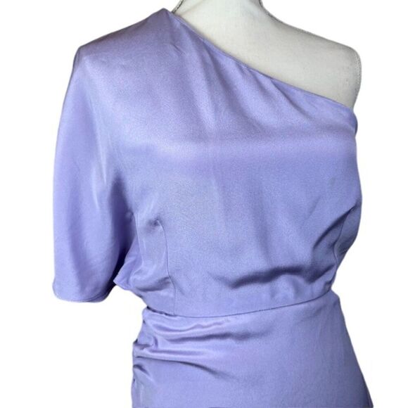 HANEY Marta Asymmetrical Wrap Dress One Shoulder Lavender Lilac Purple Size 2 - Picture 3 of 14